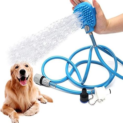 Douchette pour chien FayTun, brosse de bain et de massage pour animaux de compagnie, avec tuyau de 2,5 m et joint universel (1/5)