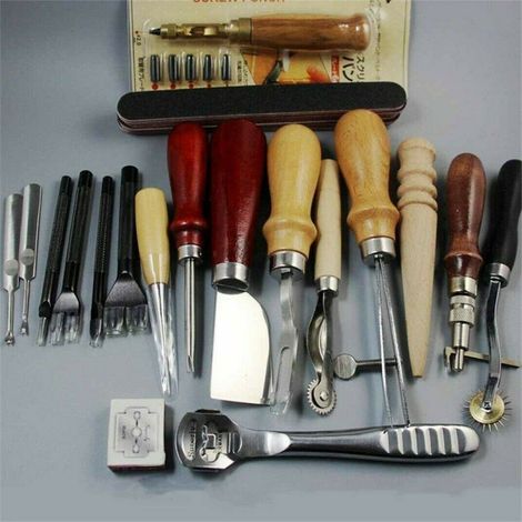 18tlg Leder Werkzeug Ledernadeln Lederhobel Nähen Locher Schnitzen Stitching Set (1/5)