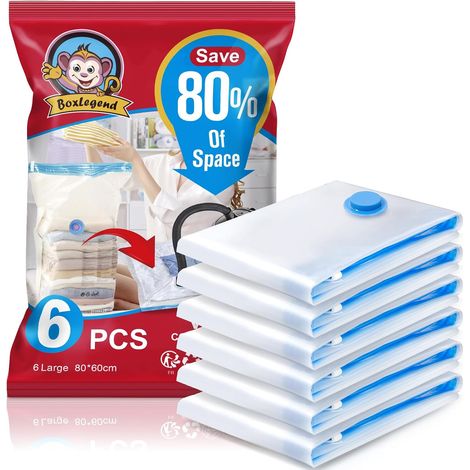 Sacs de Rangement sous Vide 6 Pièces 80x60cm Sac Sous Vide Vêtements Aspirateur Housse de Rangement Sous Vide Voyage Réutilisables et Durables pour Vêtements, Couettes, Literie Oreillers Manteaux (1/5)
