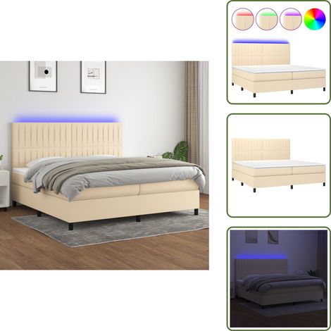 Sommier à lattes de lit et matelas et LED Crème 200x200cm Tissu - Sommier Tapissier - Lit Plateforme - Lit Avec Led - Matelas À Ressorts Ensachés - Tête De Lit Ajustable (1/5)