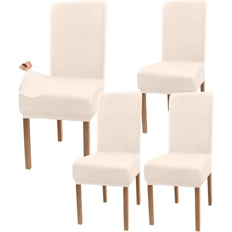 Esszimmerstuhlhusse aus Samt, dehnbar, waschbar, Set 4, Beige (1/5)