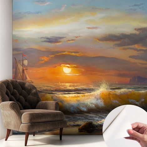 Papier peint autocollant adhésif avec motifs pour salon et chambre accessoire stylé pour votre intérieur Panorama marin 250x250 cm (1/5)