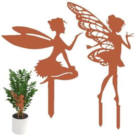 Bezauberndes Set aus 2 patinierten Metallfeen – Vintage-Gartenstecker für Pflanzen, Balkon und Terrasse – Feendekorationen (1/5)