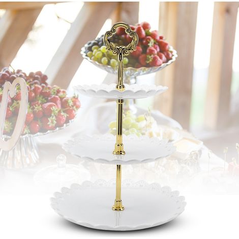 3-stöckiger Obst-Dessert-Ständer, Cupcake-Kuchenhalter, Geburtstagsparty, Hochzeit (Weiß) (1/5)