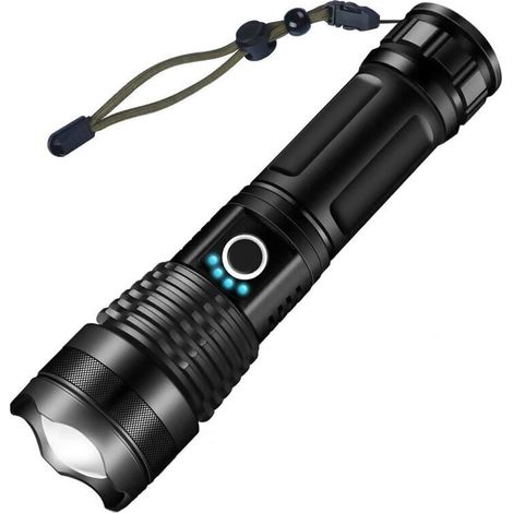 Taschenlampe, USB-wiederaufladbar, ultra-leistungsstarke 3000 Lumen CREE XHP50 Taschenlampe, 5 Modi, IP65 wasserdicht, Militär-Zoomfunktion für Camping und Wandern (18650 Akku im Lieferumfang enthalte (1/4)