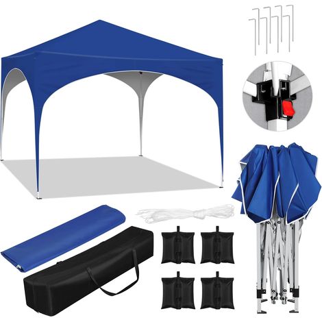 WOLTU Gazebo Giardino 3x3 M Impermeabile Pieghevole Terrazzo Esterno Richiudibile, Blu +Set di 4 Sacchi di Sabbia