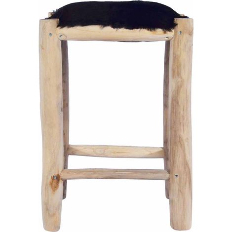 Maison Exclusive - Barhocker Echtes Ziegenfell und Teak Massivhol (1/5)