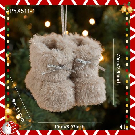 Ornements de Noël en peluche en forme de bottes - Décorations suspendues en tissu doux pour sapin, sans électricité, couleurs pastel (beige, (1/5)