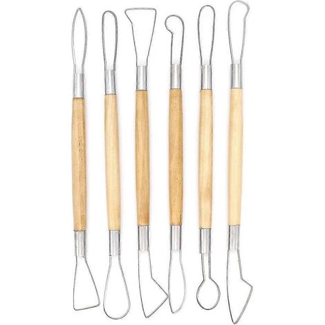 Outils de sculpture pour céramique et poterie, 6 pièces, outil de sculpture à double extrémité, manche en bois, pour argile et poterie. (1/5)