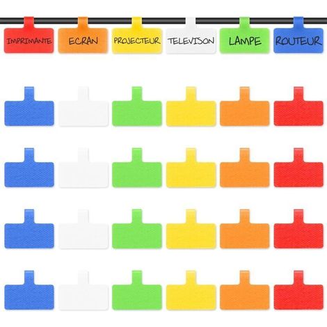 Etiquettes pour Câbles, Grand Format, pour Organiser et Identifier vos Câbles, Etiquette Multi Couleur pour Ecrire à la Main, Réutilisable, Polyvalent – 24 Pcs (1/4)