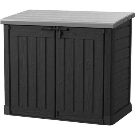 Keter – Coffre de jardin en résine 1200L – Résistant aux intempéries – Avec 2 portes – Pour rangement matériel extérieur et vélos – Coloris gris (1/5)