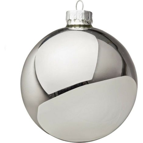Palline per albero di Natale in vetro decorate color argento lucido -1 sfera da 25 cm