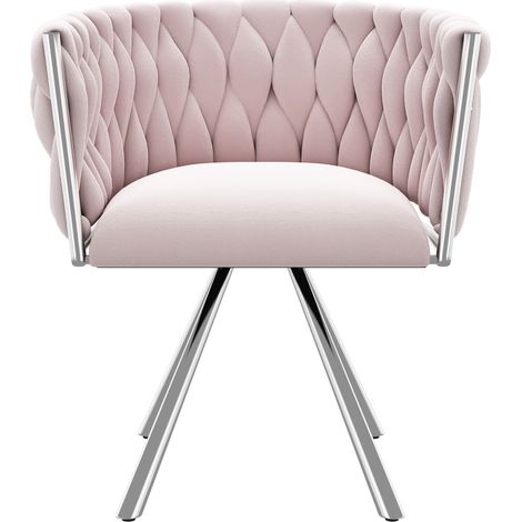 Fauteuil en velours rose pivotant à 360°, chaise de chambre avec dossier incurvé et pieds en métal (1/5)