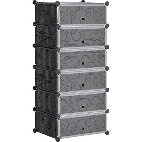 Meuble de rangement à chaussures modulable 6 cubes rectangulaires empilables noir (1/4)