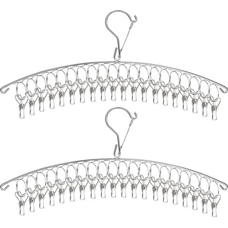 Lot de 2 séchoirs à Chaussettes en Acier Inoxydable Petit séchoir à Chaussettes CoupeVent avec 40 Clips pour Chaussettes, sousvêtements, Serviettes (1/5)