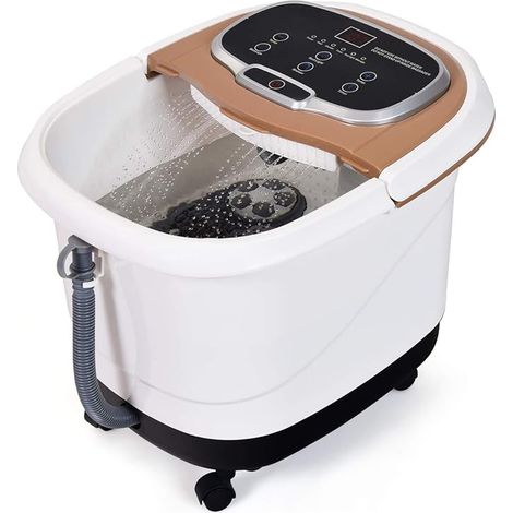 GOPLUS Bain de Pieds Hydromasseur Électrique sur roulettes, Fonction Massage&Douche Réglable, 10-60min/35-48°C/220-240V/15L, Brun