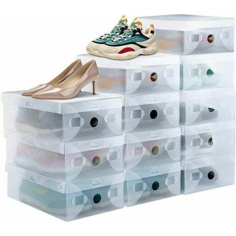 12pcs Boîte à Chaussure Empilable Rangement Boite Chaussure en Plastique Respirant Solide Transparente avec Porte Frontale pour Sneakers bis taille 39 - Transparent (1/5)