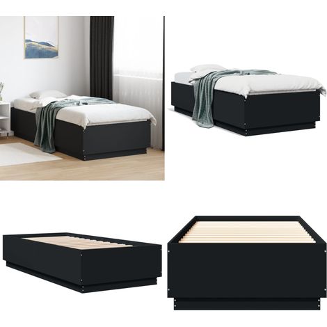 Bettgestell Schwarz 90x200 cm Holzwerkstoff - Bettes Gestell - Doppelbett - Holzrahmen - Schwarzes Bett - Lattenrost - Home & Living (1/5)