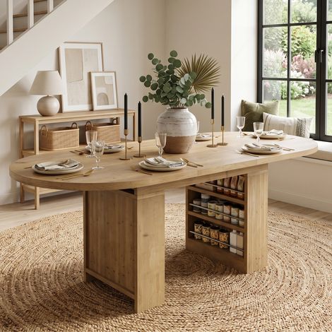 Tavolo da pranzo allungabile 150/200x90 cm per 6-8 persone con vano contenitore, stile scandinavo, in MDF effetto rovere (1/5)