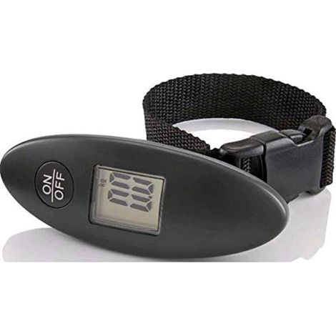 Pèse-bagages numérique doté d'un écran LCD lisible, d'une capacité maximale de 40 kg et d'une poignée robuste et confortable. Piles non incluses.