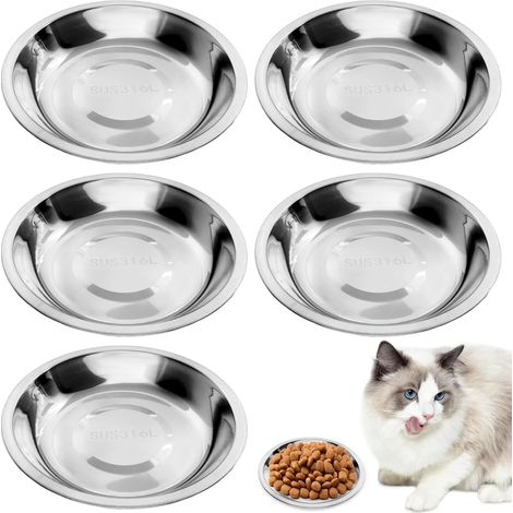 Lot de 5 Gamelles en Acier Inoxydable 304 pour Chat de 15.5 cm, Gamelles Plates et Peu Profondes en Acier Inoxydable, Antidérapantes Assiettes de Rechange Basiques en Métal pour Chat, Petit Chien (1/5)