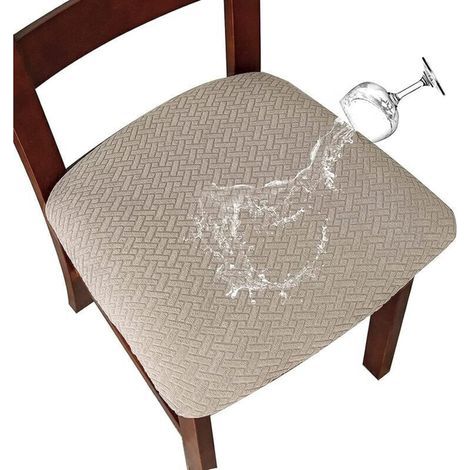 Housse de Chaise 2/4 Pièces Housse de Coussin de Chaise Housse de siège de Chaise imperméable Démontable Housse Assise Chaise Elastique Jacquard Lavables pour Salle à Mange (Sable, 4) (1/4)