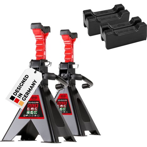 HEYNER® Unterstellbock 2er Set mit Gummiauflage und verstärkter 3in1 Gummiauflage Hubhöhe 300-444 mm TÜV/GS-zertifiziert Traglast 3t Stützbock Stützfuß 10-Fach Höhenverstellbar