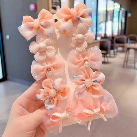 Un juego de 10 pinzas para el pelo rosas con motivo floral，fiestas y uso diario，lazo rosa anaranjado (1/5)