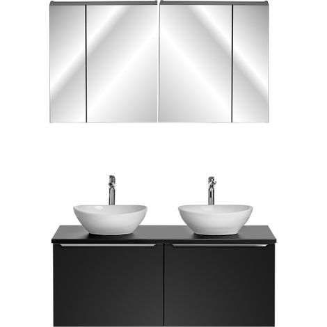 Ensemble meubles double vasques à poser + cabinets miroirs - 120 cm - Rosario Black - Livraison gratuite