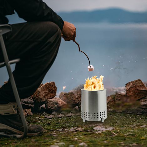 Brasero Portable de Table, Stove au Bois sans Fumée avec Pieds en Fer, pour Camping Courtyard Silver (1/5)