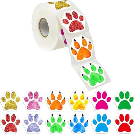 500 autocollants empreintes de pattes de chiot, 12 autocollants animaux colorés pour cadeaux de bricolage pour enfants, décoration de salle de fête, fermeture d'enveloppes (1 pouce de diamètre) (1/5)