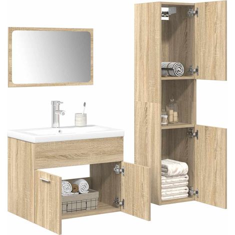 Vidaxl – Ensemble de meubles de salle de bain 4 pièces – Bois d'ingénierie résistant à l'humidité – Armoire murale et vasque avec trop-plein (1/5)