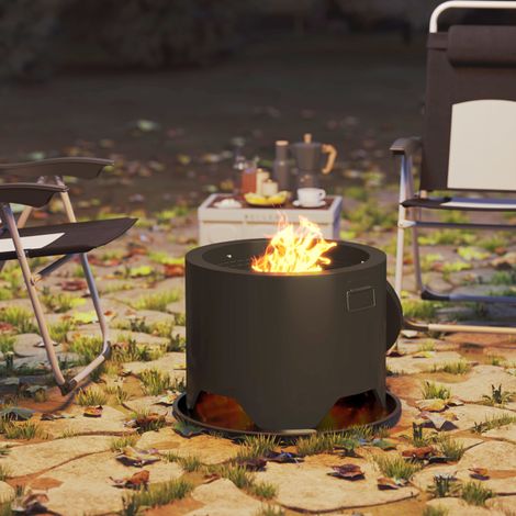 Chic Round Fire Pit for Outdoor Use,Rust-Resistant Metal,Includes Lid,Poker,and Floor Mat,Large Capacity for Warmth (1/5)