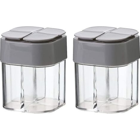 Lot de 2 salières et poivrières 4 en 1 en plastique, distributeur d'épices vide à 4 compartiments avec trous réglables, boîtes de voyage pour assaisonnements (1/2)