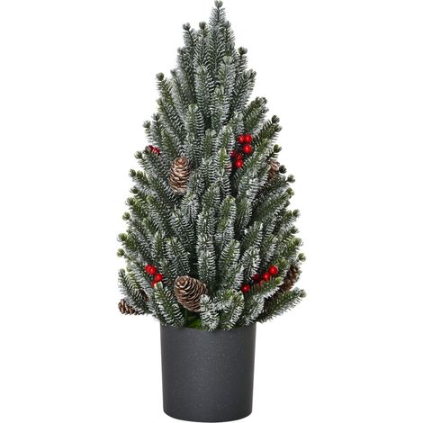 Albero di Natale da tavolo Ø27 x 47 cm verde innevato con bacche e pigne (1/5)