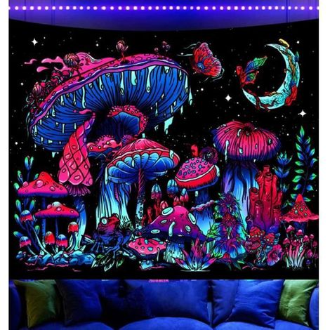 Tapisserie Champignons - UV Active - Polyester - 130 x 150 cm - Décoration Murale Chambre Salon (1/4)