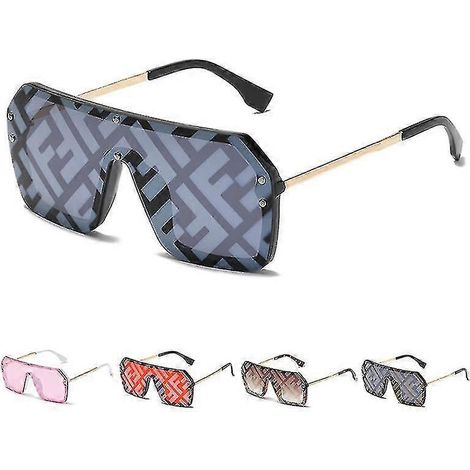 Lunettes de soleil tendance à monture large, style lettrage original, verres filigranés, monture noire, pour hommes et femmes. Modèle polyvalent. (1/5)