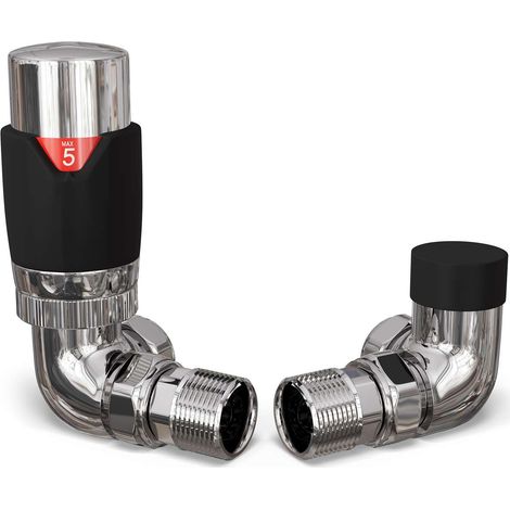 Talus Flair - Black Thermostatic Radiator Valve & Lockshield Corner 10mm