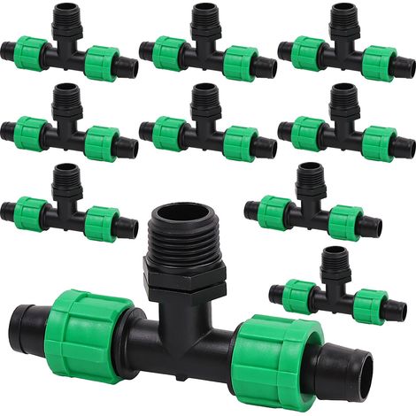 Té pour tuyau d'irrigation goutte à goutte 16mm avec filetage mâle 1/2" 10 pc