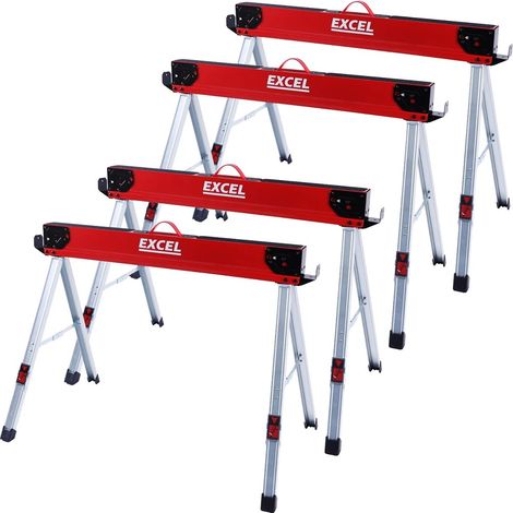2 x Excel Twin Pack 8502 Heavy Duty Steel Folding Saw Horse Easy Carry 1000kg