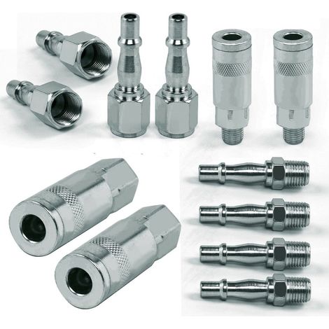 12PCS Air Line Connector 1/4" BSP Air Line Hose Compressor Fittings Male Female Thread Quick Release Set for Compressor Tools (1/5)