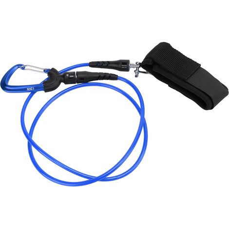 Lanière de sécurité pour apnée avec brassard et mousqueton - Câble de sûreté pour sports sous-marins (Bleu)