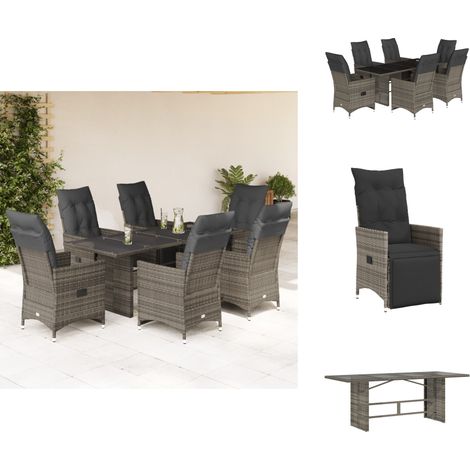 Ensemble de bistro de jardin 7 pcs coussins gris poly rotin - Meubles De Jardin - Salon De Jardin - Set De Bistrot - Résine Tressée - Poly Rotin (1/5)