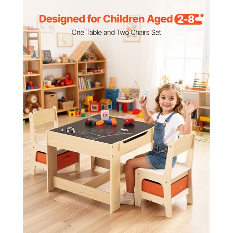 Ensemble table et 2 chaises pour enfants, avec espace de rangement sous la table et coffre de rangement en tissu sous les chaises,… (1/5)