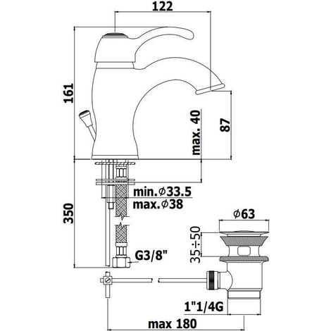 Paffoni – Mitigeur de lavabo chrome-or avec vidage 1"1/4 – FA075CO – Laiton – Aérateur M 24x1 – Kit de fixation inclus