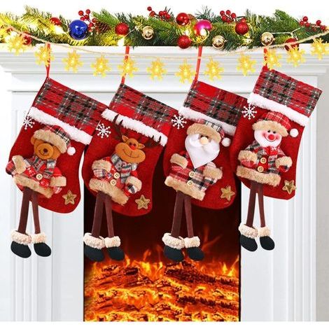 Weihnachtsstrumpf 30 cm, 4 Stück Weihnachtsstrümpfe, Süßigkeitentüte als Weihnachtsstrumpfdekoration, Weihnachtsbaumschmuck usw. (1/5)