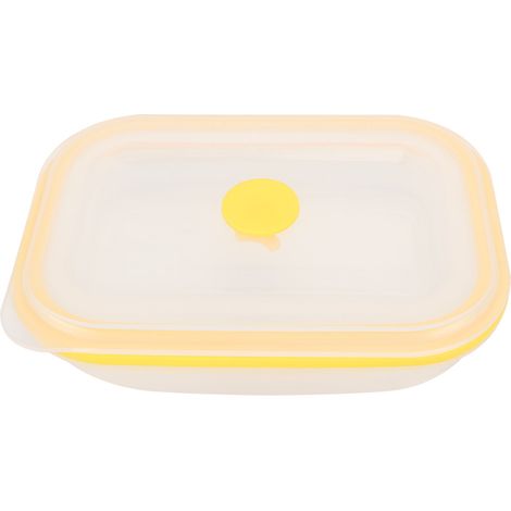 Boîte repas pliable rectangulaire 600ml en silicone alimentaire portable, boîte de conservation jaune pour déjeuner (1/5)