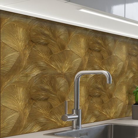 REVETEMENT MURAL DE CUISINE, CRÉDENCE DE CUISINE Organic - Lines - Gold 80x60 cm (1/5)