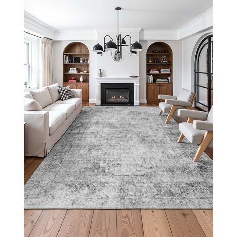 Tapis Salon, 2,7x3,7 m, Grand Tapis Chambre Lavable et Antidérapant, Poils Courts et Denses, Résistant aux Griffures Animaux, Doux… (1/5)