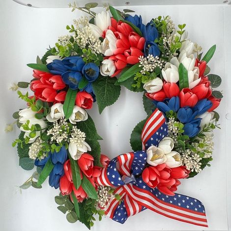 Guirlande Étoilée - Décoration Pour Jour de l'Indépendance - Fleur Rouge Blanc Bleu - Pour Fenêtre Porte Intérieur Extérieur - 1 Pièce (1/5)